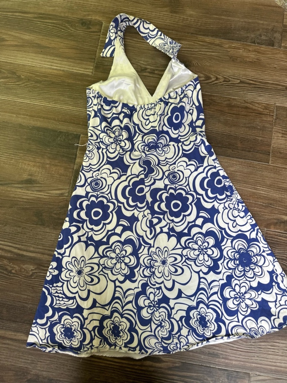 Spense Blue White Floral Halter Dress A-Line Summer Vacation Sundress - Picture 10 of 11